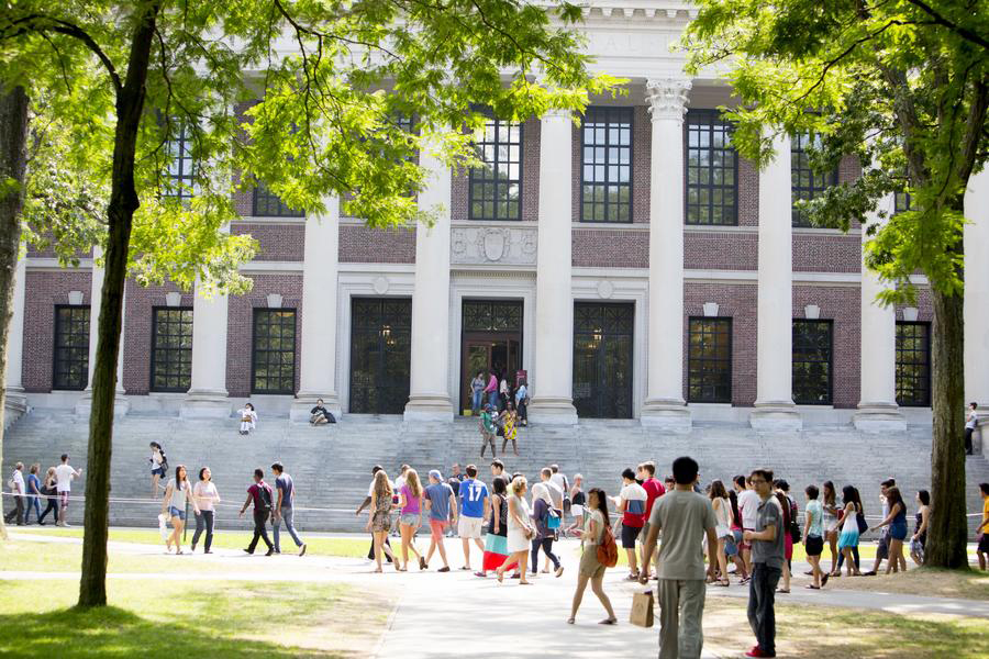 View of Widener Library on Harvard campus.