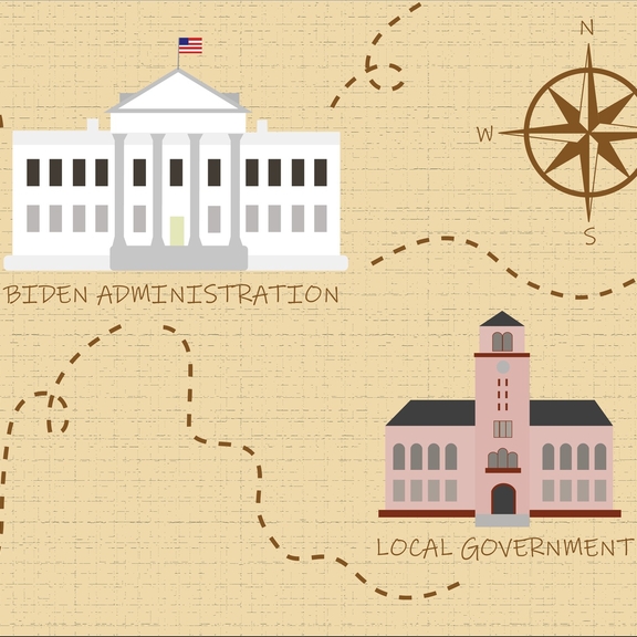 Illustration showing map design with White House and Local Government linked.