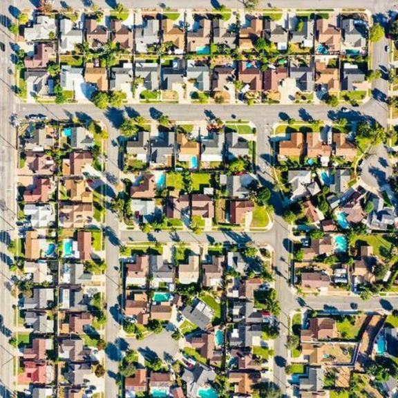 Arial view of a residential neighborhood.