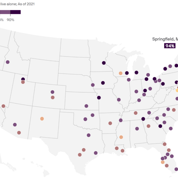 Map showing percentages where older adults can't afford in-home care