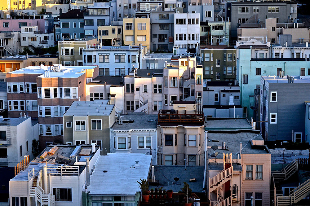 Neighborhood of multifamily houses.