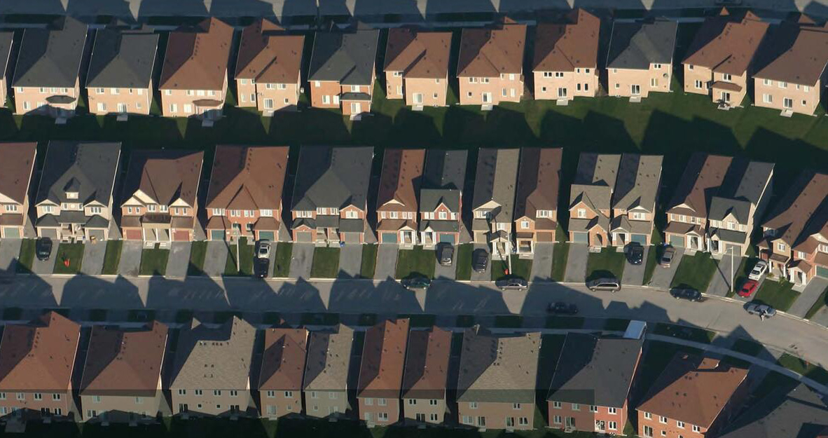 View of densely-packed semi-detached homes.