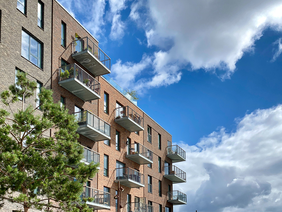 Apartment building with balconies.