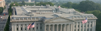 US Treasury building aerial view.