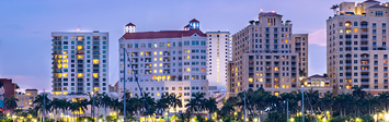 West Palm Beach skyline with apartment buildings.