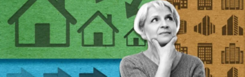 Graphic of older woman considering housing types.